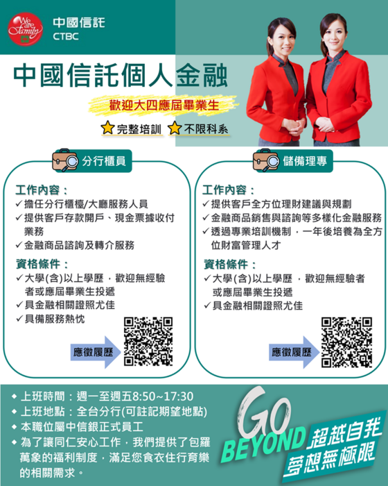 【徵才】中國信託全省分行熱烈招募中圖片