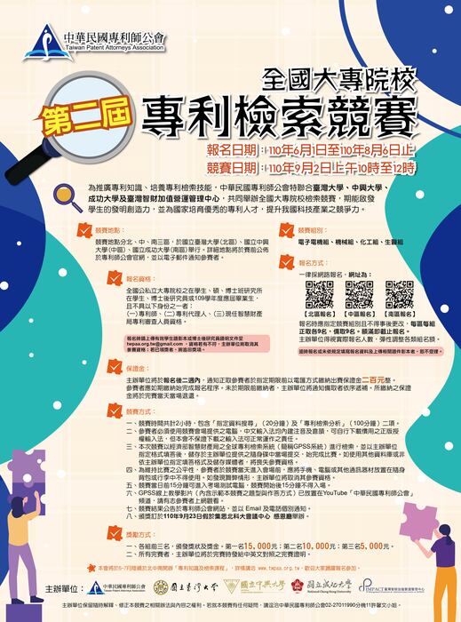 第二屆全國大專院校專利檢索競賽海報