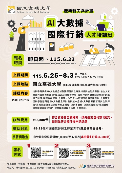 AI物聯網⼤數據分析應⽤⼈才培訓班、AI⼤數據國際行銷⼈才培訓班、ESG淨零永續綠領人才培訓班圖片