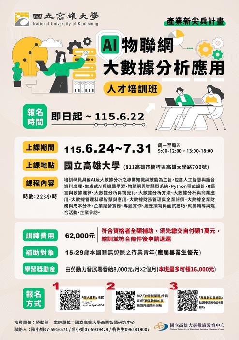 AI物聯網⼤數據分析應⽤⼈才培訓班、AI⼤數據國際行銷⼈才培訓班、ESG淨零永續綠領人才培訓班圖片